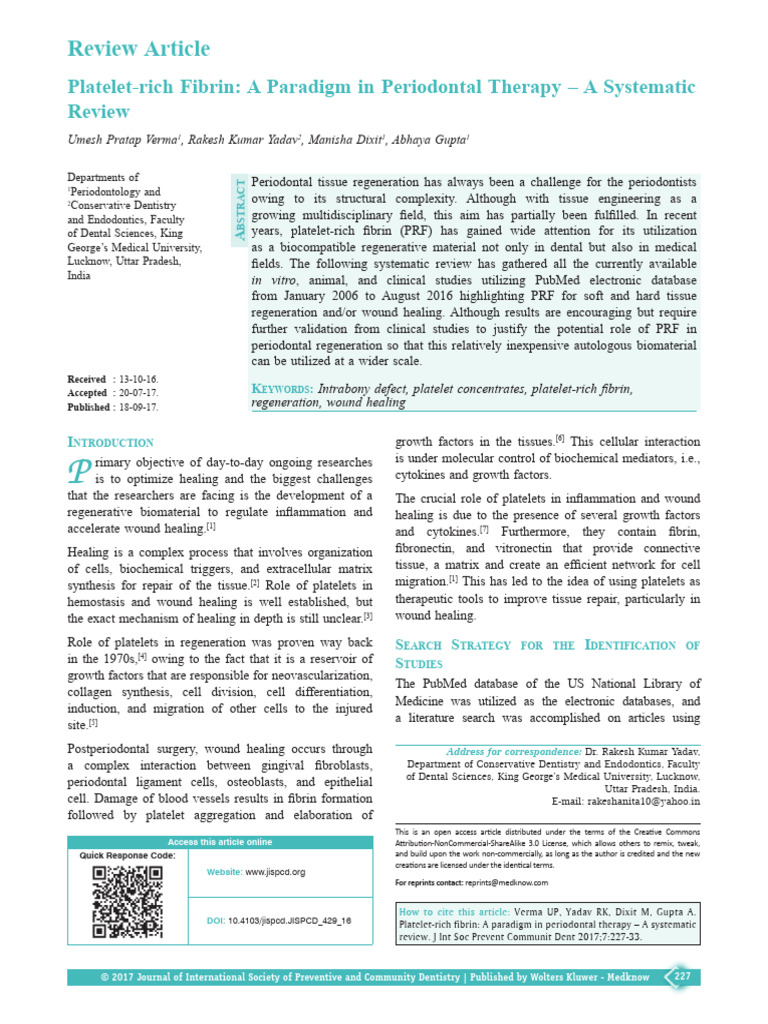 2017 - Platelet-Rich Fibrin A Paradigm in Periodontal Therapy - A ...