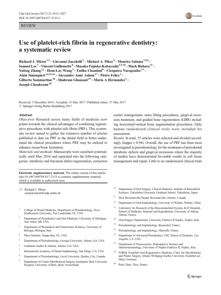 2017 Use of Platelet-Rich Fibrin in Regenerative Dentistry | PDF ...