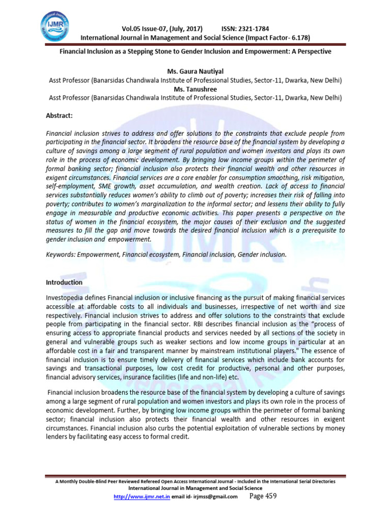 Financial Inclusion and Gender Empowerment | PDF | Financial Inclusion ...