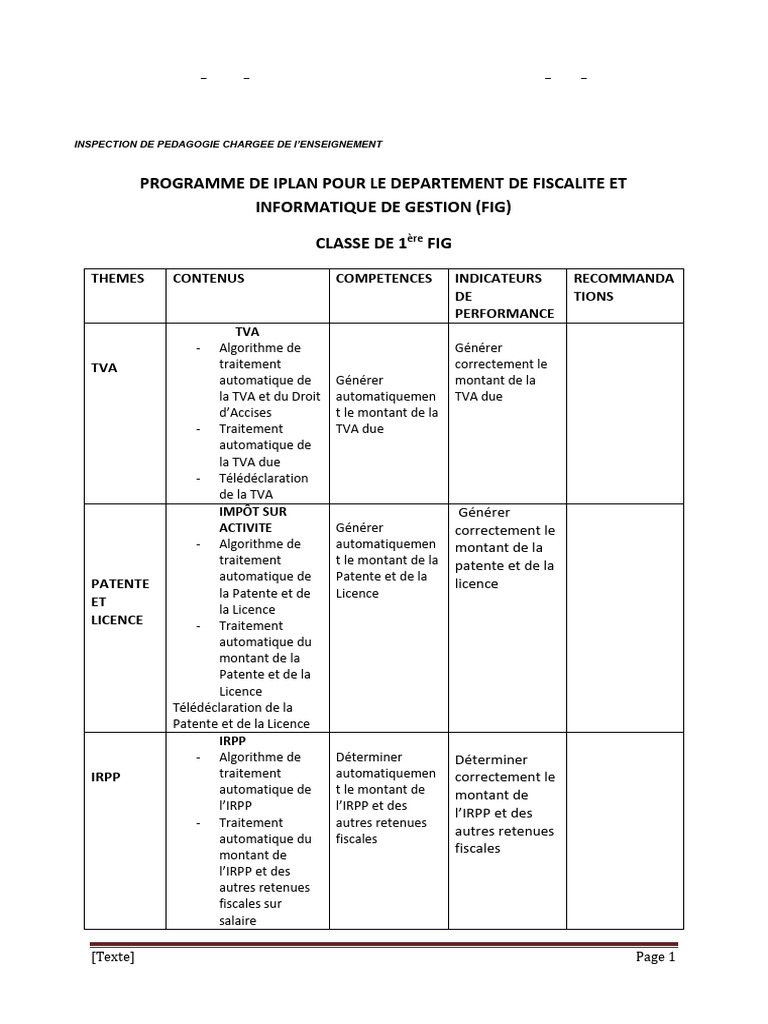 Programme IPLAN pour la Fiscalité | PDF | Impôt sur le revenu | Finance ...