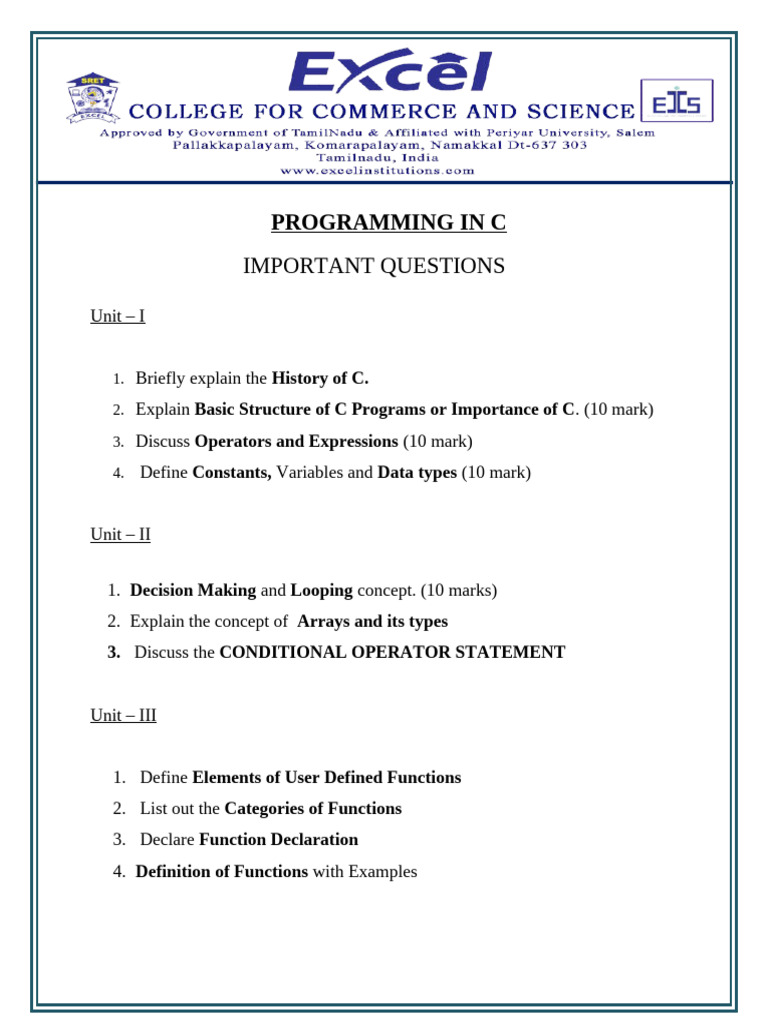 Essential C Programming Questions Guide | PDF