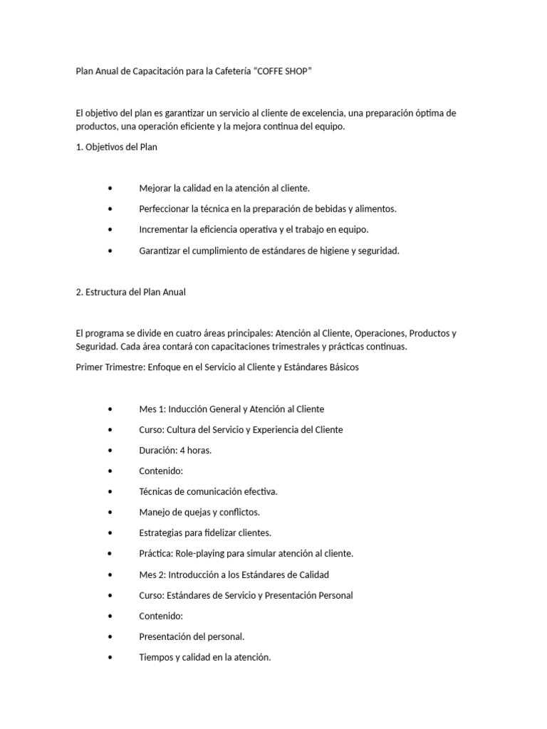 Plan Anual de Capacitación | PDF | Servicio al Cliente | Creación de ...