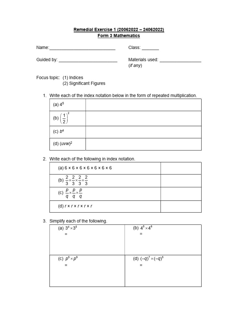Form 3 Mathematics: Indices & Significant Figures | PDF