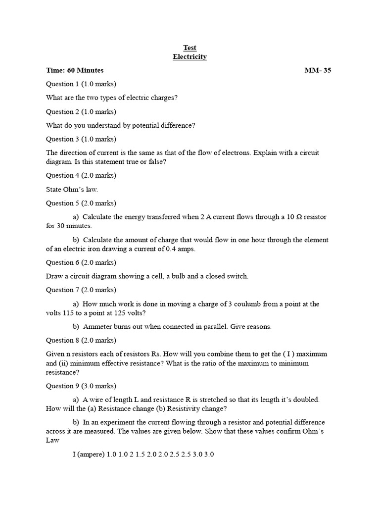 Elctricity Paper - 065553 | PDF | Electrical Resistance And Conductance ...
