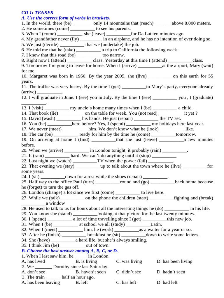 Verb Tenses Practice Exercises | PDF