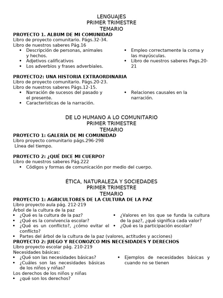 Temario de Proyectos Educativos 3er Grado | PDF | Sistema ...
