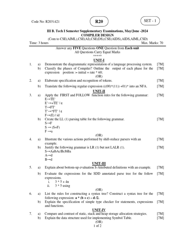 Compiler Design Exam Questions 2024 | PDF | Software Engineering ...