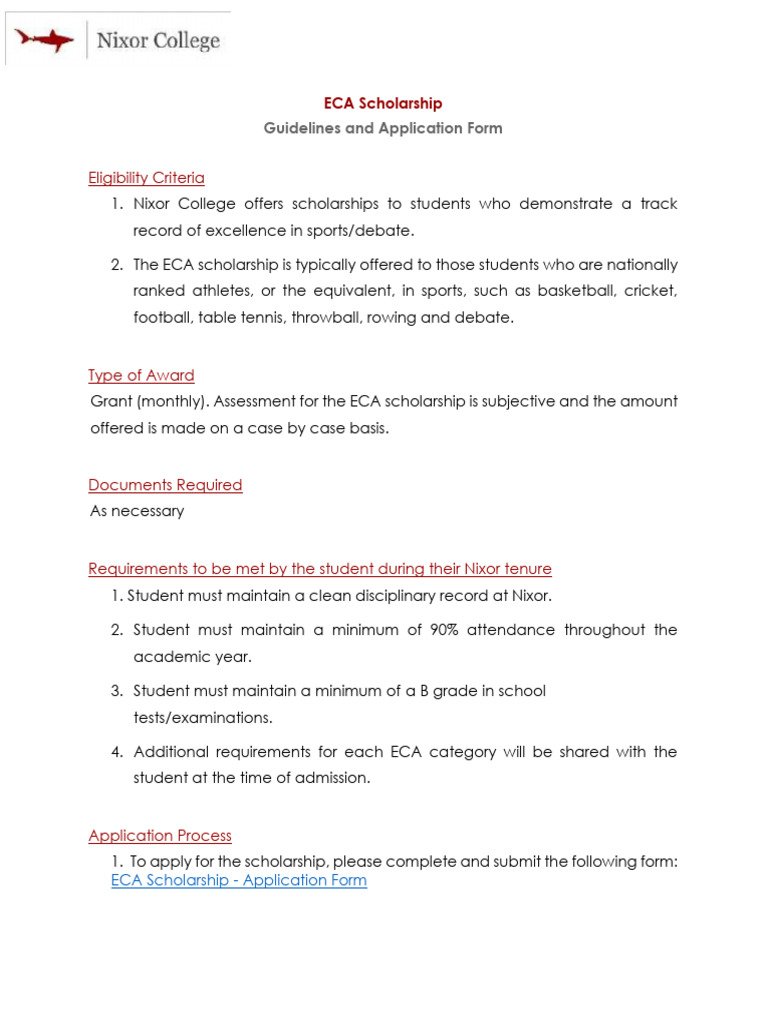 ECA Scholarship Form | PDF