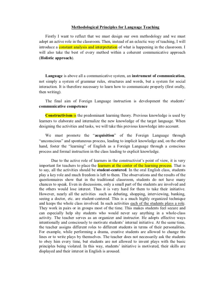 Principles of Language Teaching in English | PDF | Constructivism ...