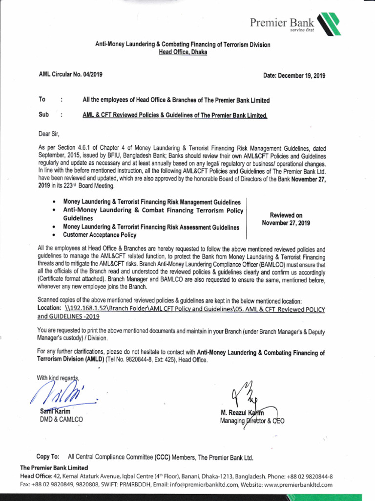 AML Circular No. 04-2019 - AML & CFT Reviewd Policies & Guidelines of ...