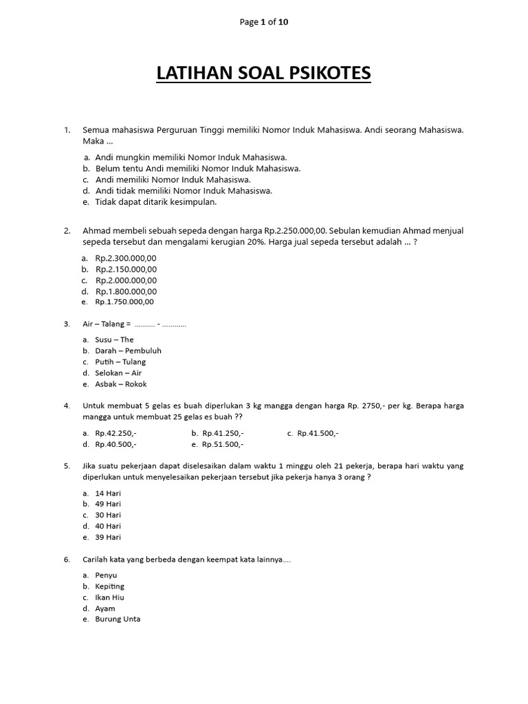 Latihan Soal Psikotes | PDF
