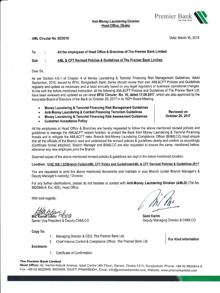 AML Circular No. 02-2018 - AML&CFT Policies & Guidelines-Revised | PDF ...