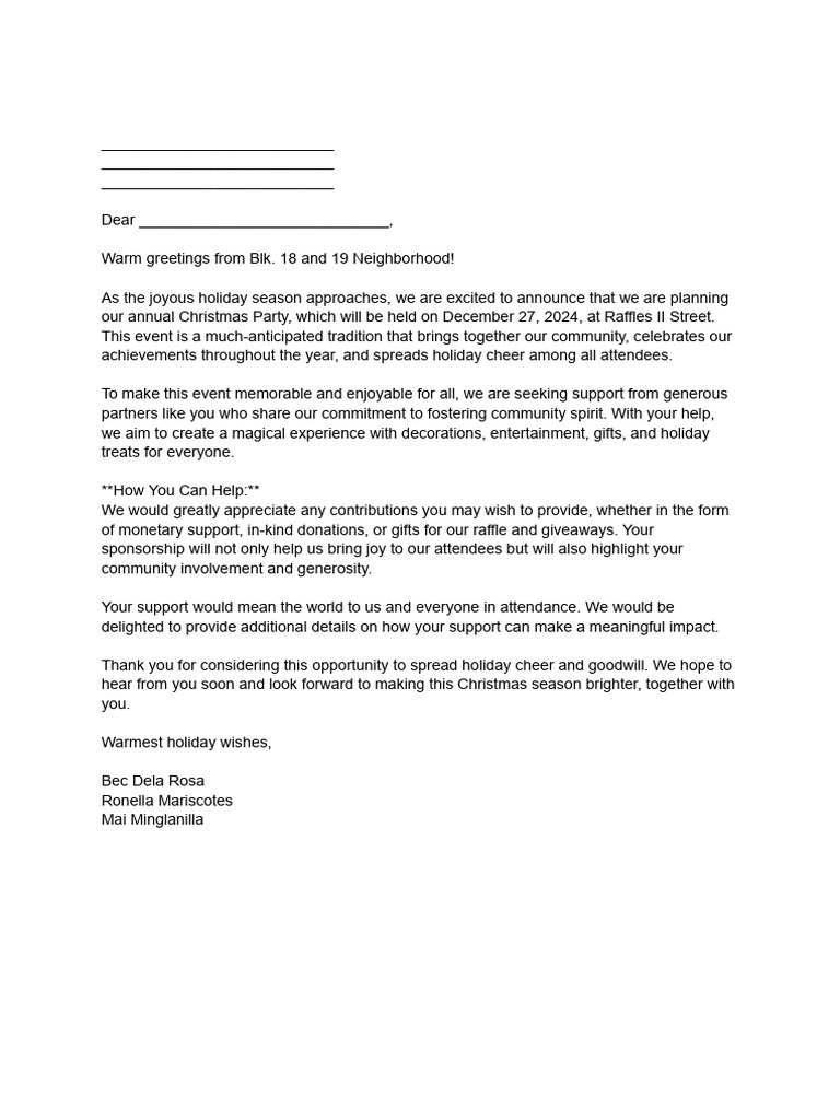 Christmas Party Sponsorship Request | PDF