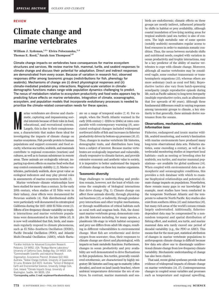 Climate Change Effects on Marine Vertebrates | PDF | Ecology | Predation