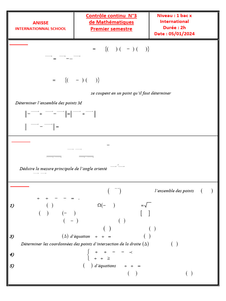 Contrôle de Mathématiques 1 Bac X | PDF | Cercle | Coordonnées cartésiennes