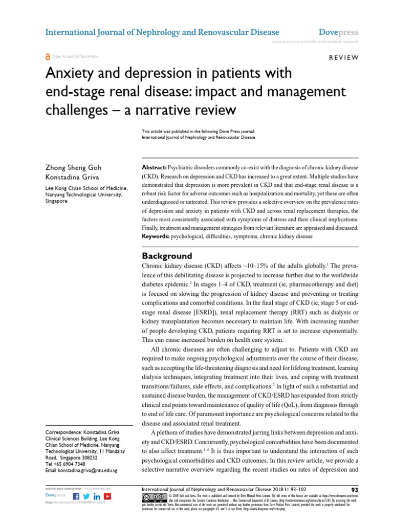 Anxiety and Depression in ESRD Patients | PDF | Chronic Kidney Disease ...