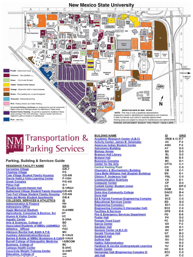 NMSU map with building guide PDF