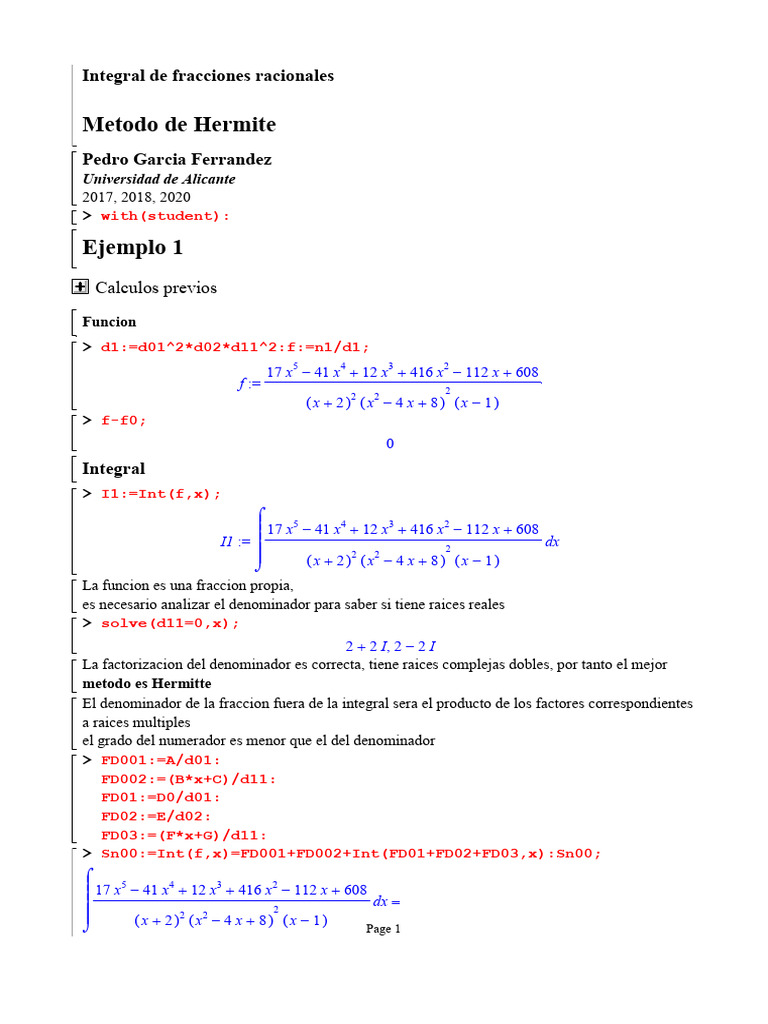 Integral de fracciones racionales: Método Hermite | PDF | Matemáticas ...