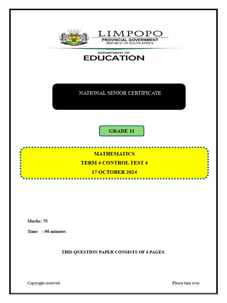 2024 CND Grade 11 October Control Test 4 | PDF | Area | Circle