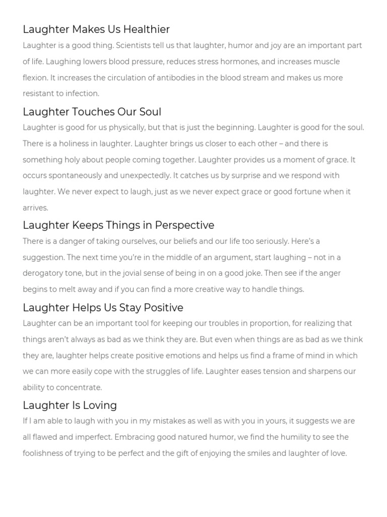 Benefits of Laughter for Health and Well-Being | PDF