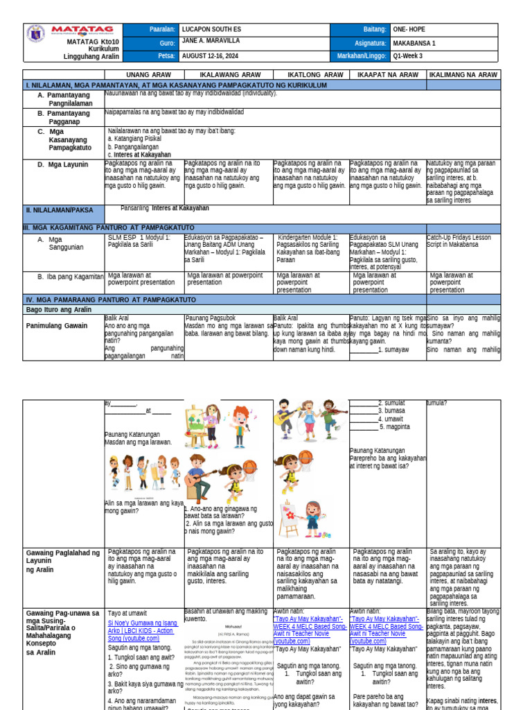 Week 3 Makabansa Day 1 To 5 | PDF