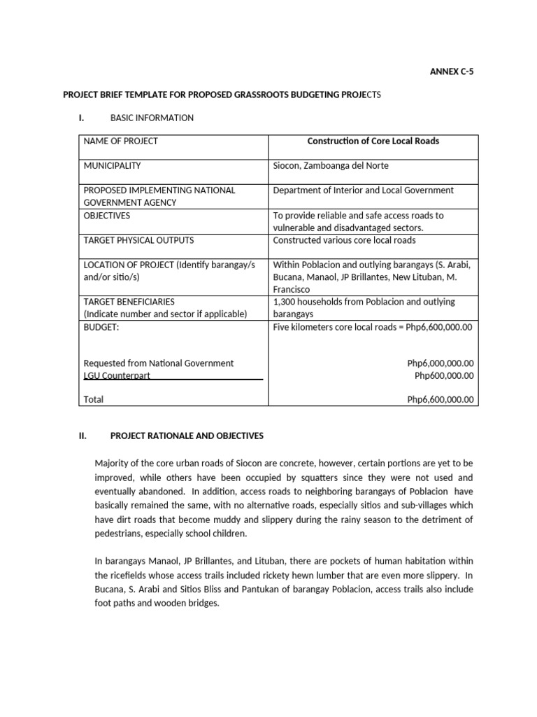 Project Brief For Construction of Core Local Roads | PDF