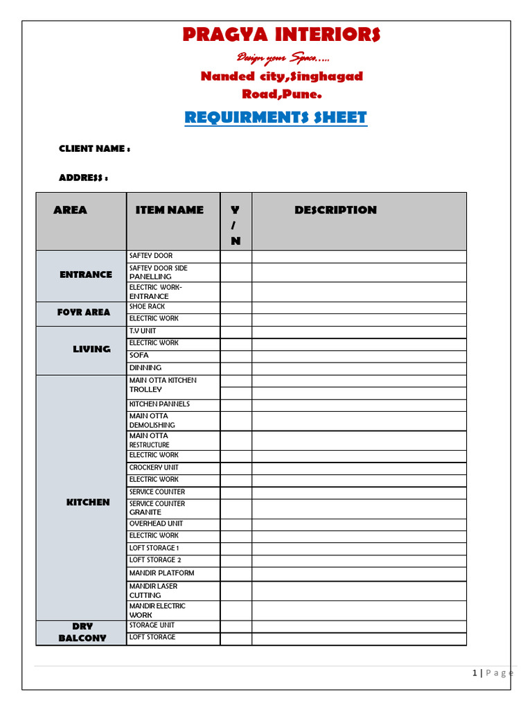 Interior Design Requirements Sheet | PDF | Home