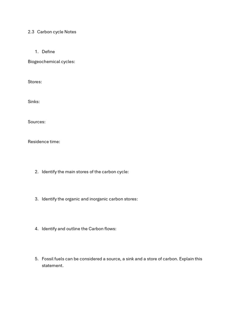 Notes - 2.3 Carbon Cycle | PDF