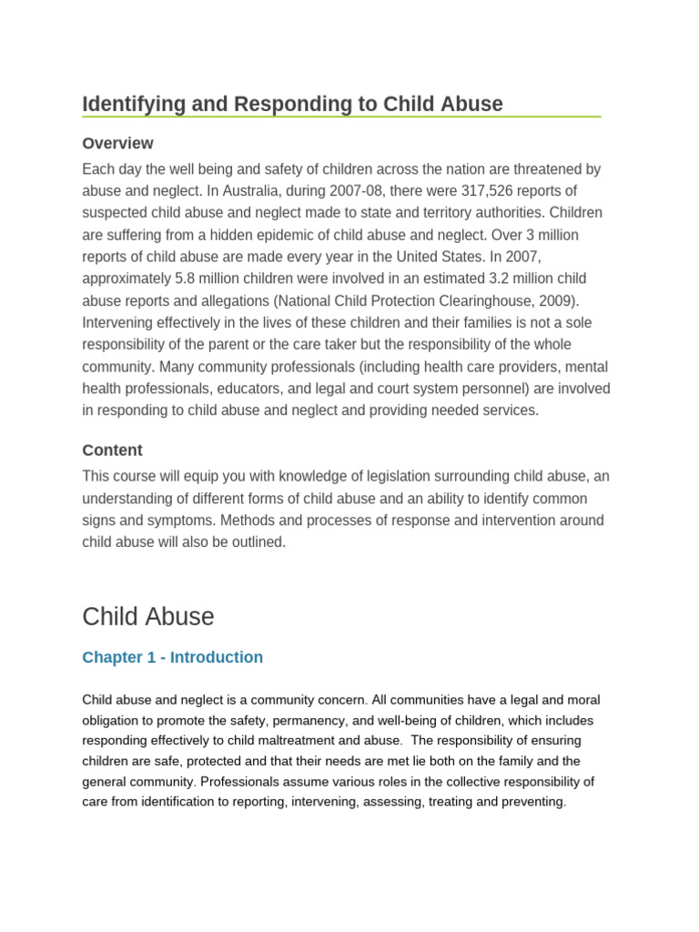 Identifying And Responding To Child Abuse And Neglect
