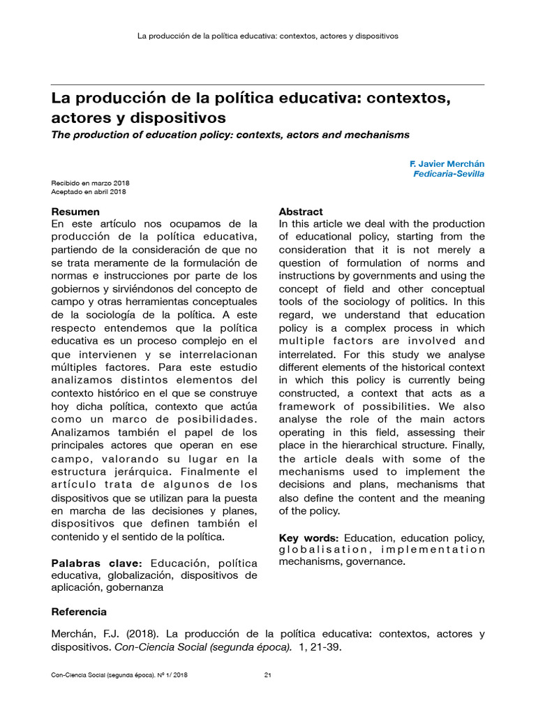 Producción de Política Educativa: Contextos y Actores | PDF | Capital ...