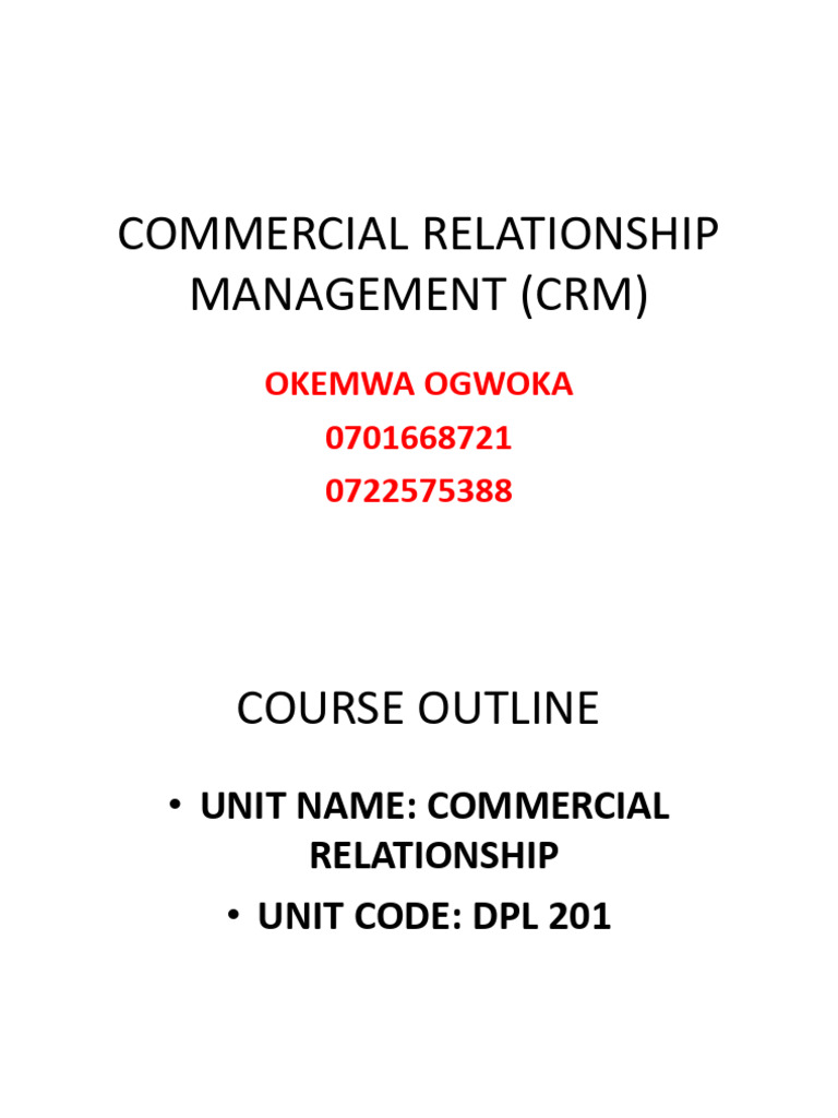Commercial Relationship Management Course | PDF | Customer Relationship ...