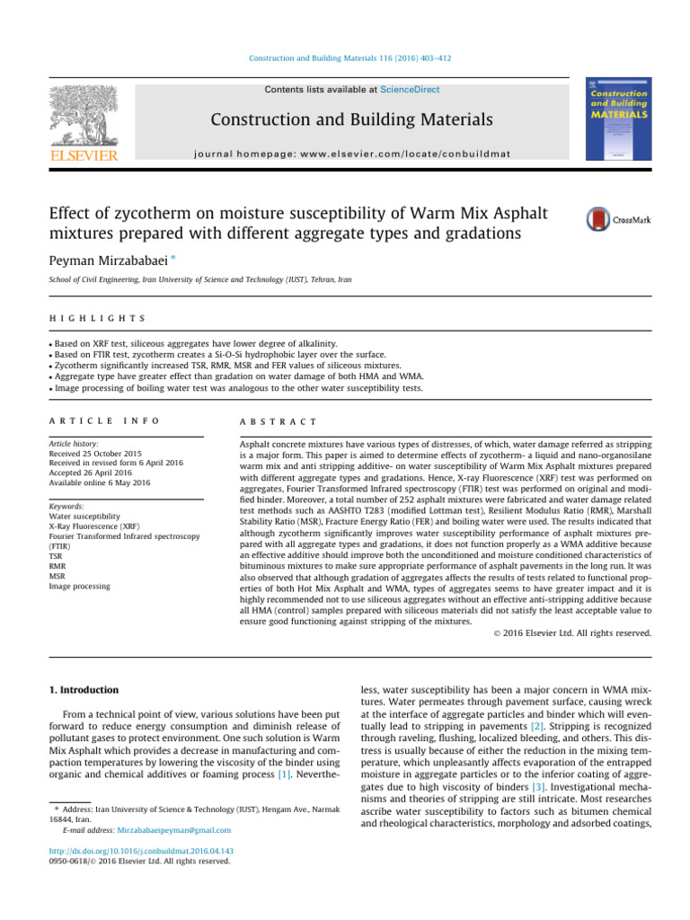 Effect of Zycotherm On Moisture Susceptibility of Warm Mix Asphalt ...