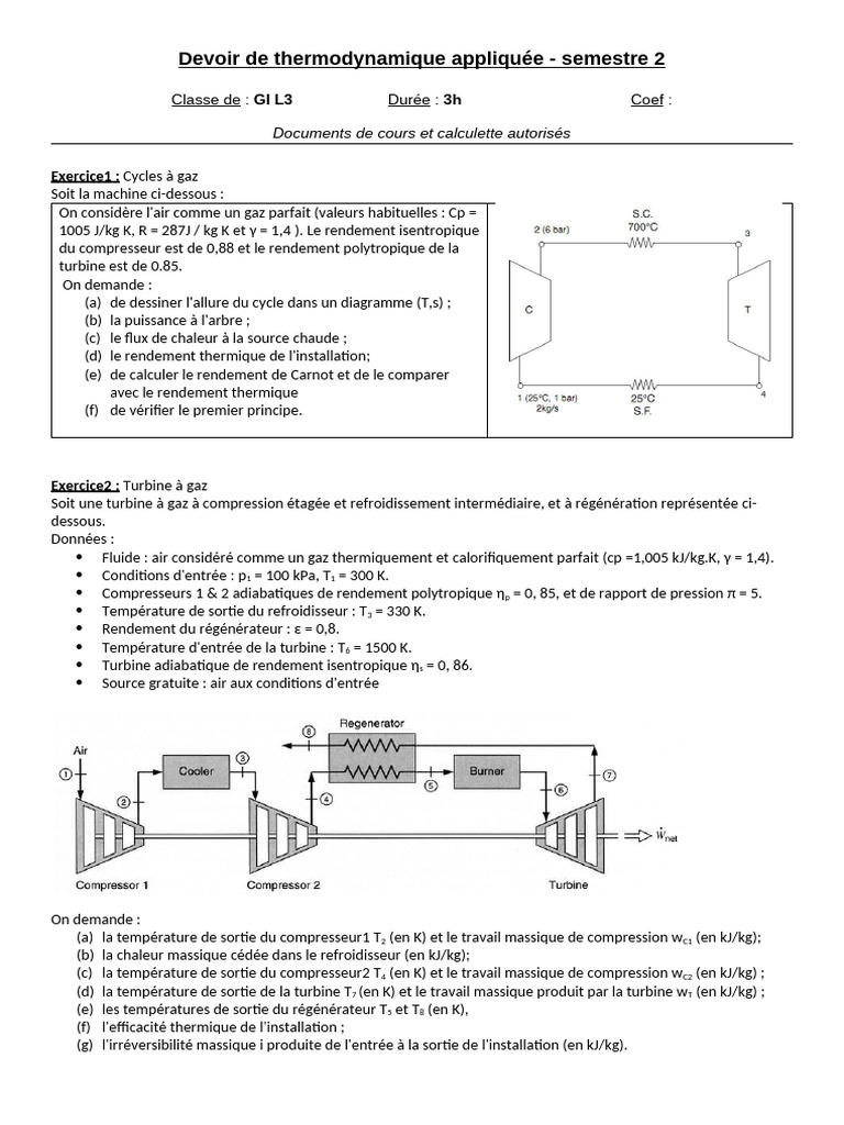 Devoir de thermodynamique semestre 2 | PDF