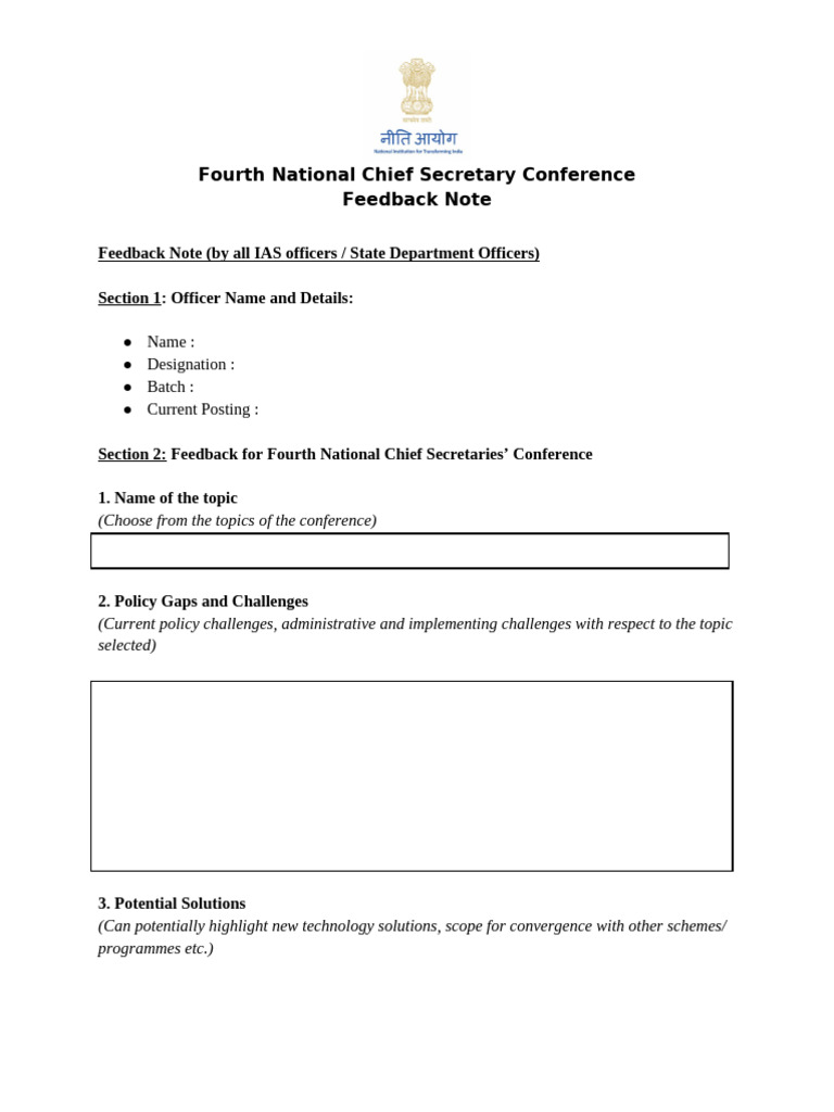 Feedback Note for Chief Secretaries' Conference | PDF