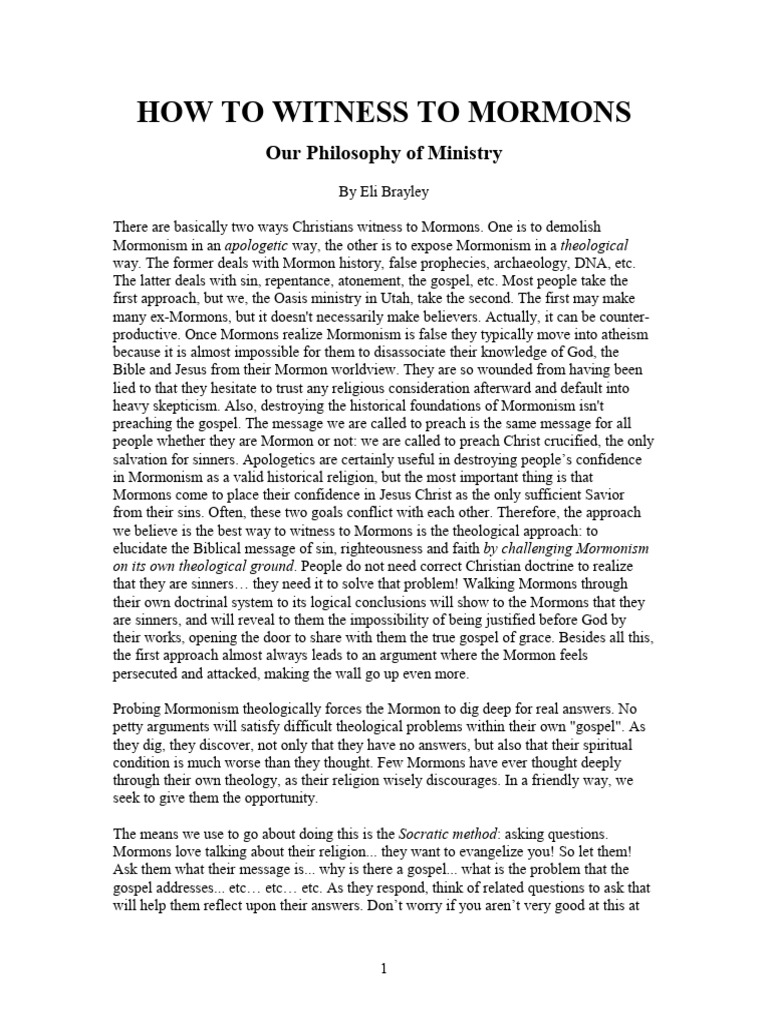 Effective Witnessing to Mormons | PDF | The Church Of Jesus Christ Of ...