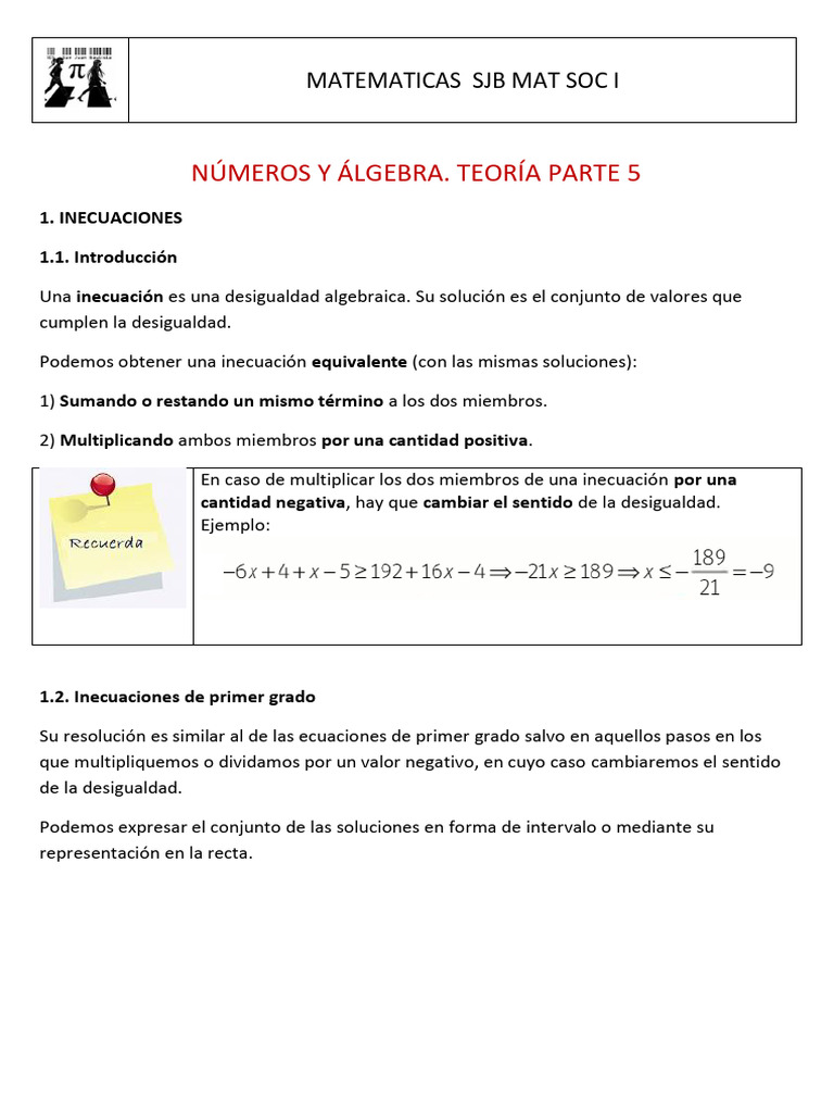 Mat Soc I Números y Álgebra Teoría Parte 5 | PDF | Ecuaciones | Objetos ...