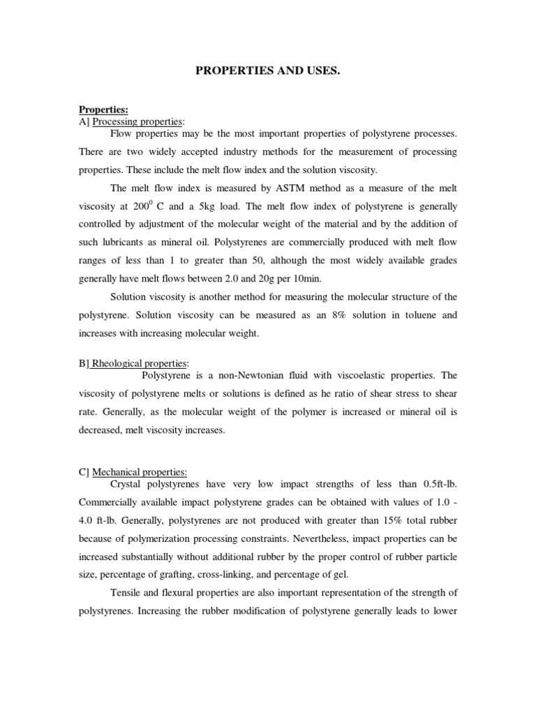Properties and Applications of Polystyrene | PDF | Polystyrene | Polymers