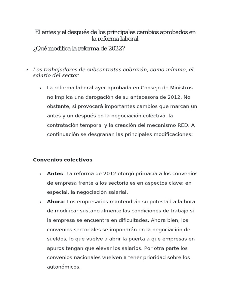 Cambios Clave en la Reforma Laboral 2022 | PDF | Outsourcing | Derecho ...