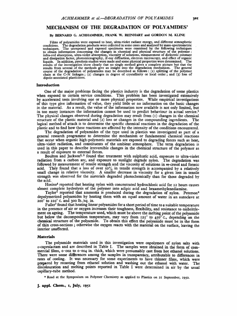 ACHHAMMER - Mechanism of The Degradation of Polyamides | PDF | Strength ...