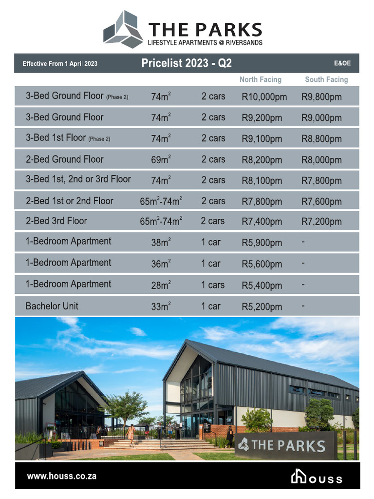 The Parks Pricelist Rentals 2023 Q2 | PDF
