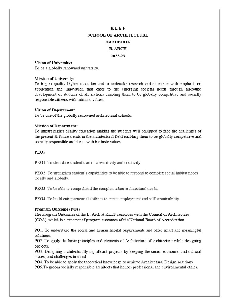 KLEF Architecture Handbook 2022-23 | PDF | Curriculum