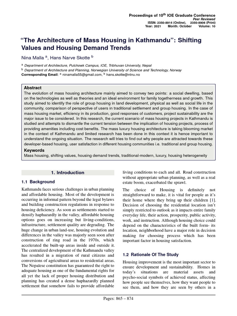 The Architecture Of Mass Housing In Kathmandu Shifting Values And