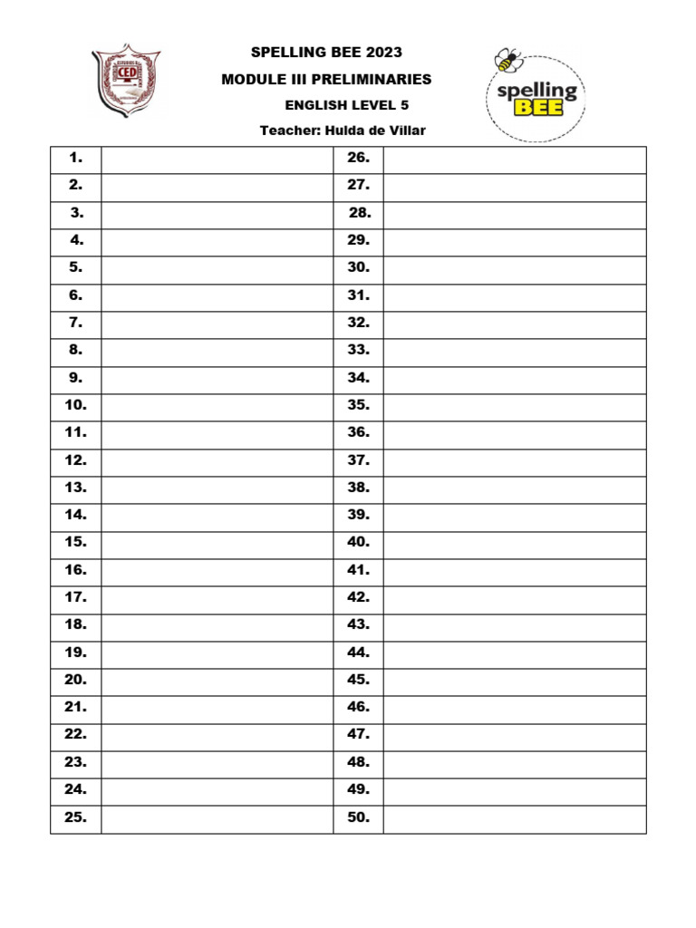 Level 5 Spelling Bee Word List | PDF