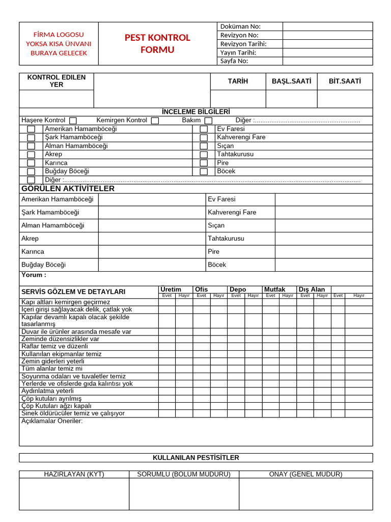 Pest Kontrol Formu | PDF