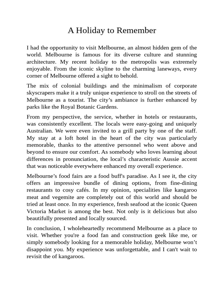 Unforgettable Melbourne Holiday Experience | PDF