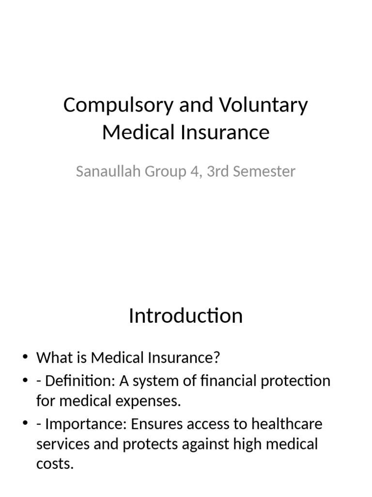 Compulsory vs. Voluntary Medical Insurance | PDF | Universal Health ...
