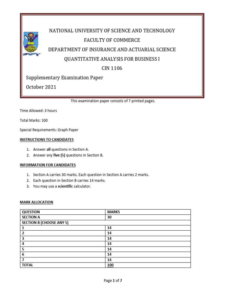 2021 Quantitative Analysis Exam Paper | PDF | Interest | Economies