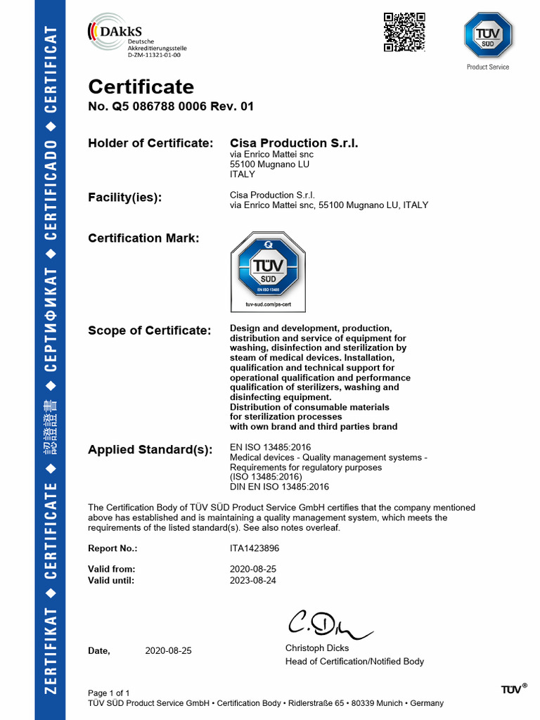 ISO 13485 Certification for Cisa Production | PDF
