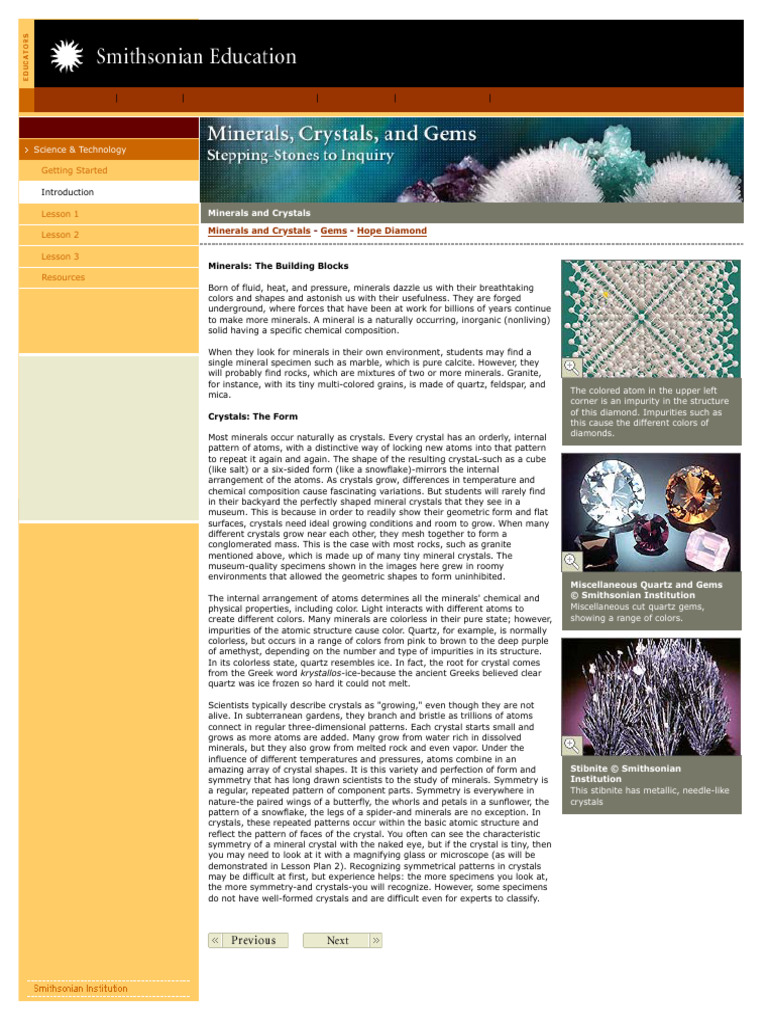 Smithsonian Crystals and Gems Overview | PDF | Crystal | Minerals