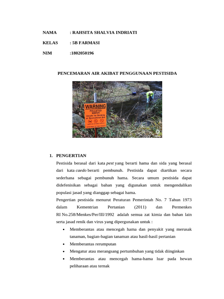 Pencemaran Air oleh Pestisida: Dampak dan Solusi | PDF